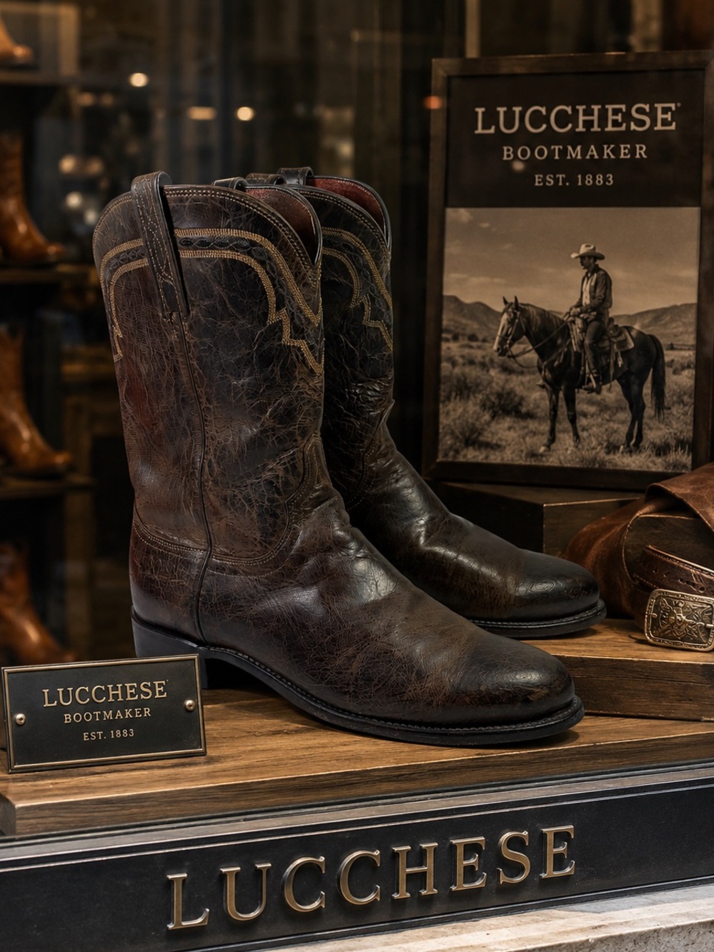 Lucchese T0122 Mad Goat Roper Dark Brown Leather Cowboy Boots Size 9.5 D